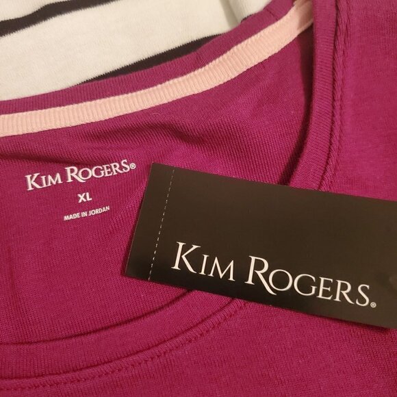 𝅺kim Rogers Pink White Striped Pullover Crew Neck 3/4 Sleeve Top Size XL NWT - Picture 7 of 9